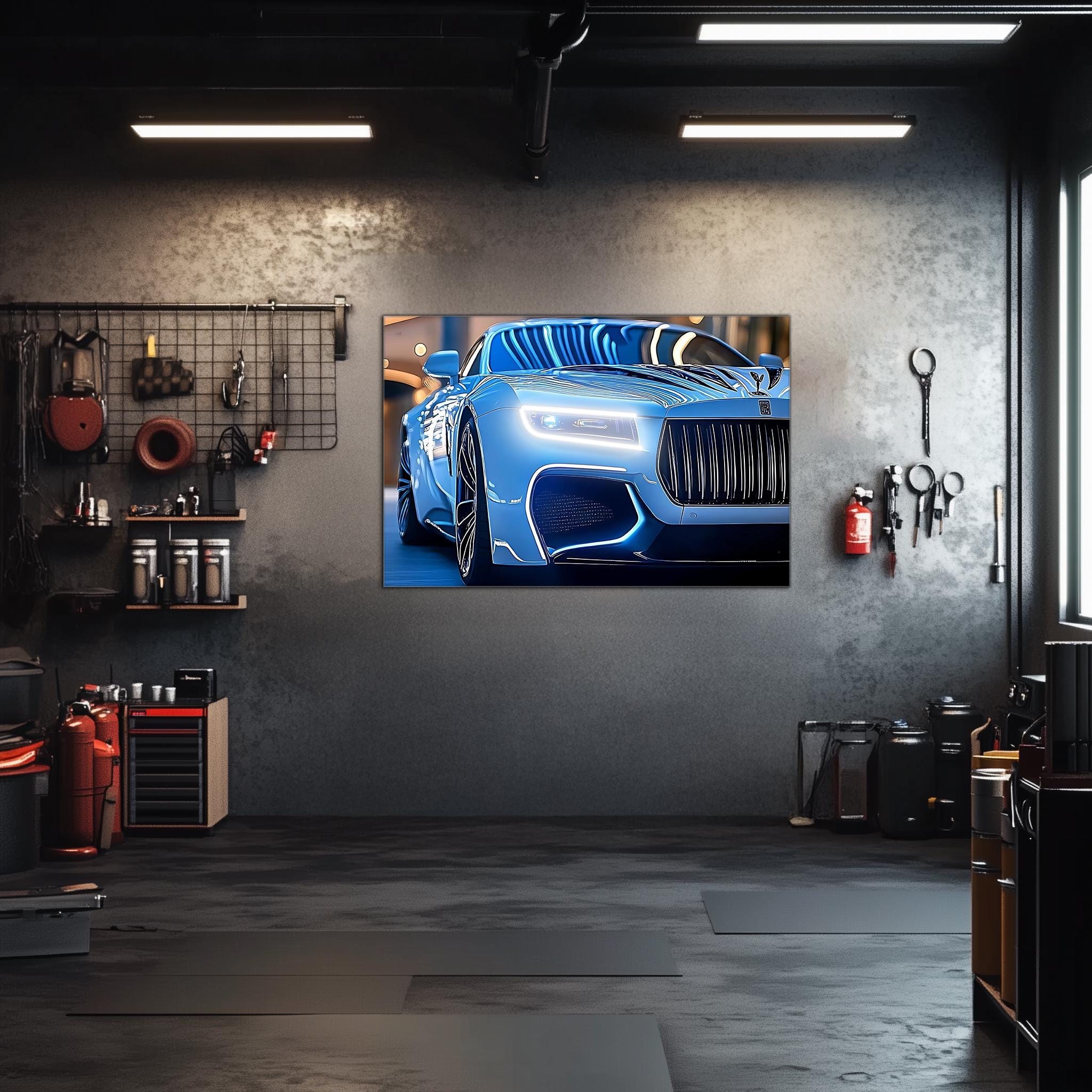 Luxury Car Neon Wall Art - UV Printed LED Plexiglass Sign for Garage, Man Cave & Showroom - Adjustable Light and Free Shipping